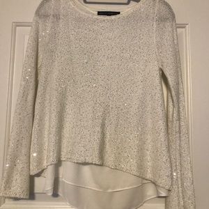 White House Black Market sparkly white sweater XS